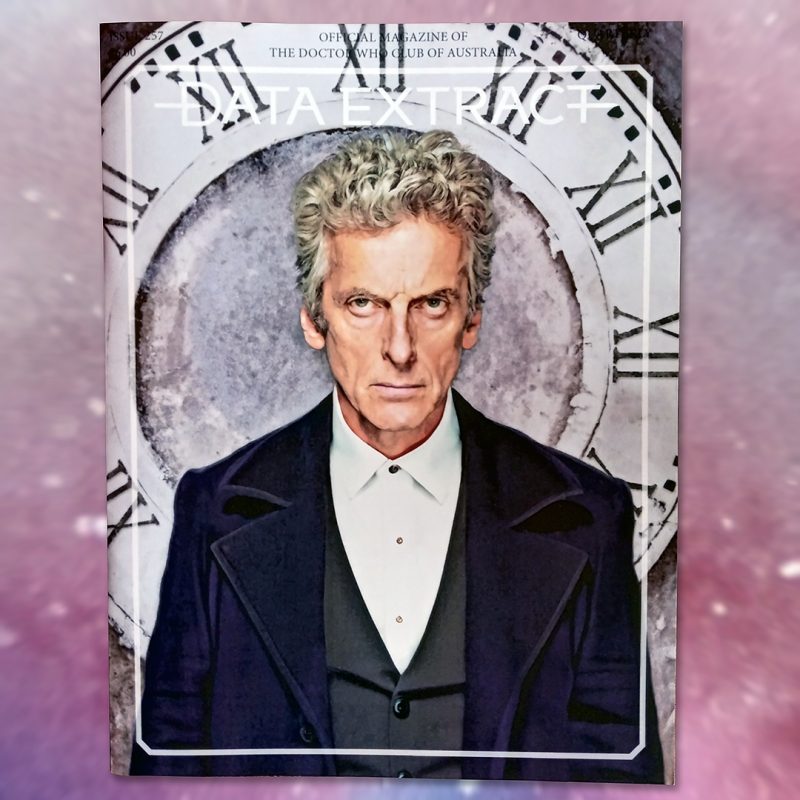 Digital painting of Peter Capaldi as Doctor Who with background of crumbling stone clock. magazine cover